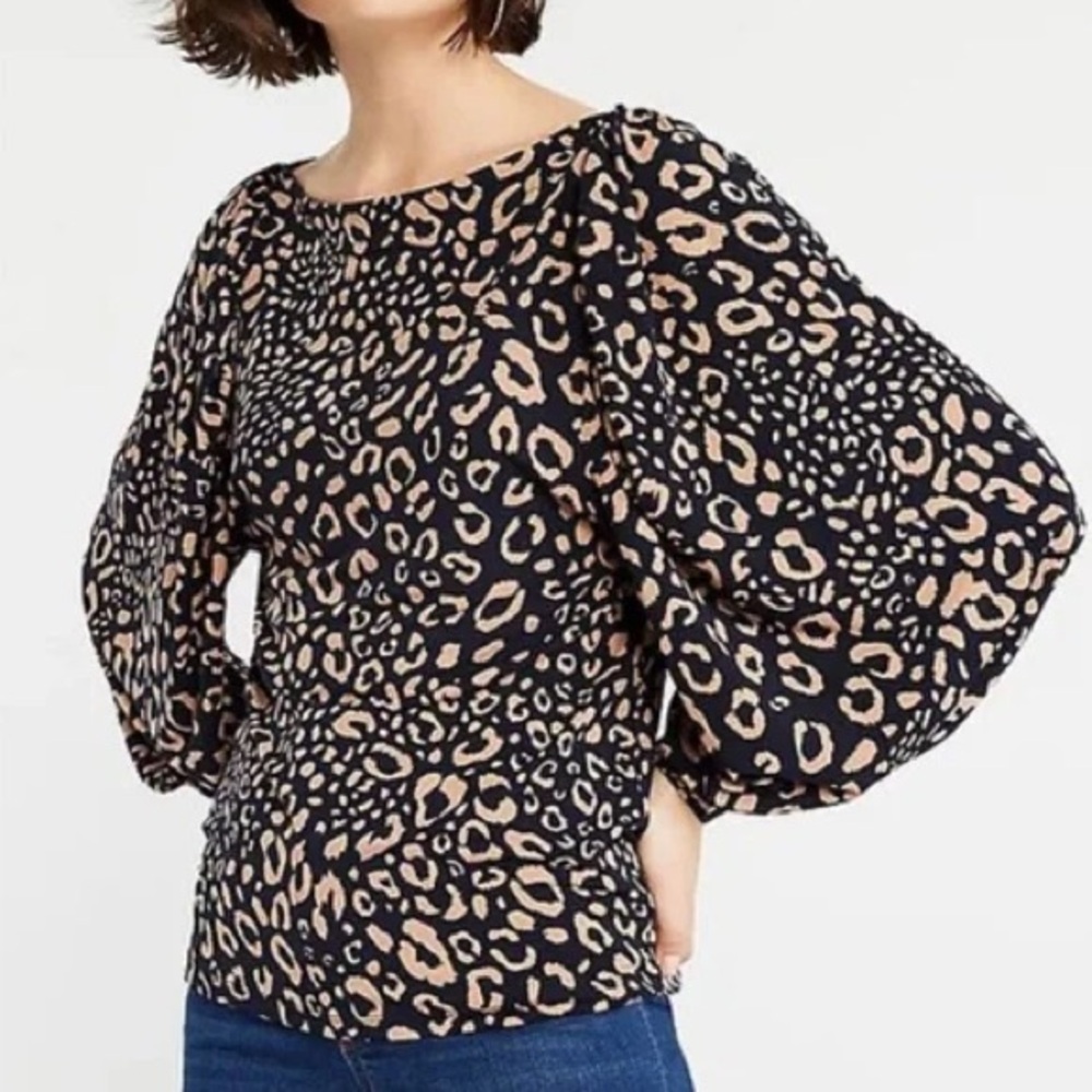 Ann Taylor Black and Brown 3/4 Sleeve Fitted Blouse